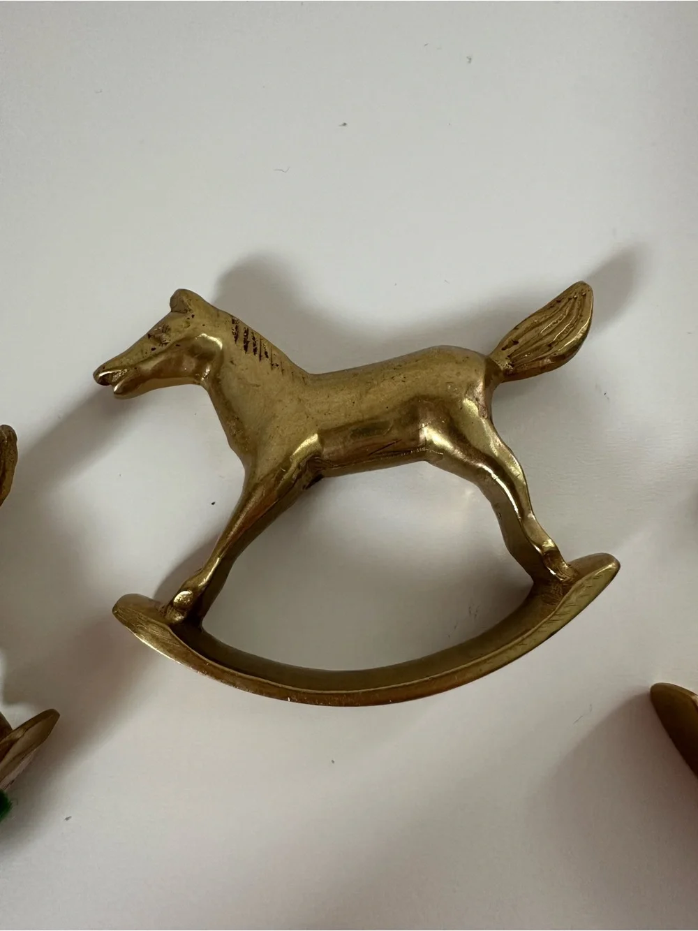 Vintage Set Of 3 mini Brass Rocking Horse Made In India trinket shelf home decor